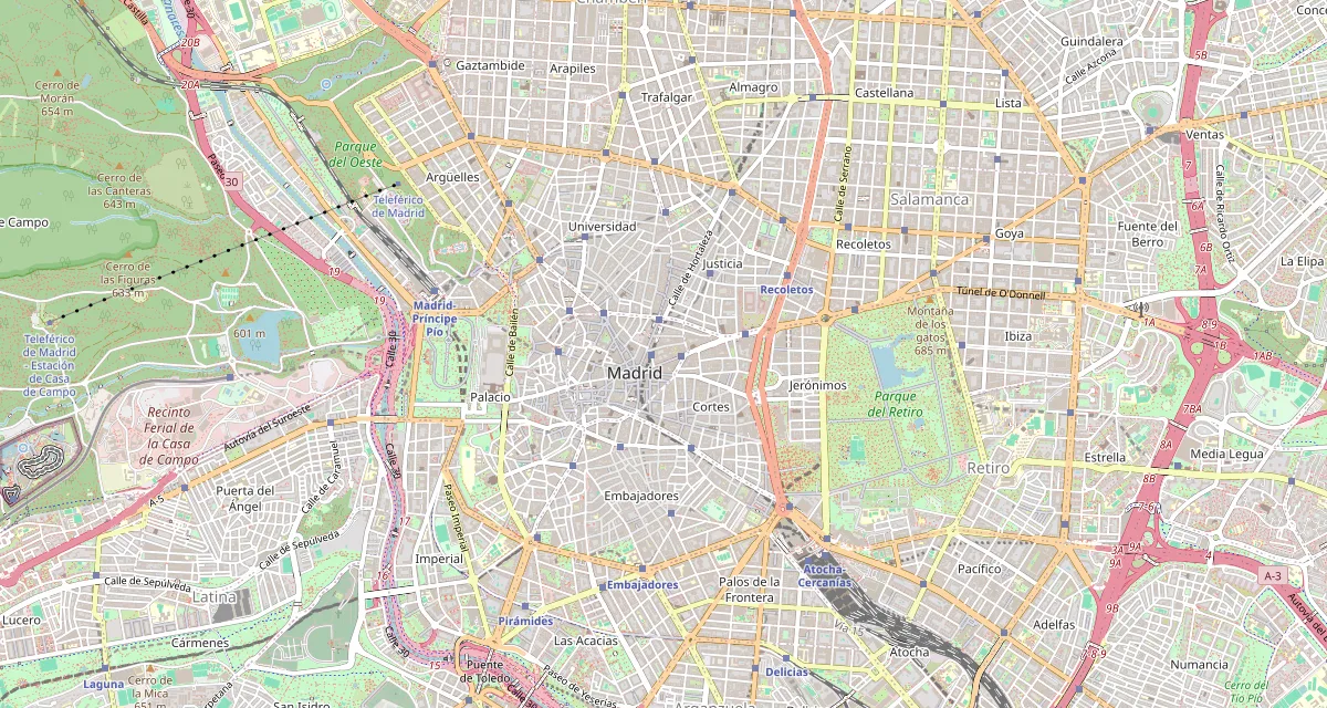 Map of central Madrid, with the area where Latrikos is based highlighted.