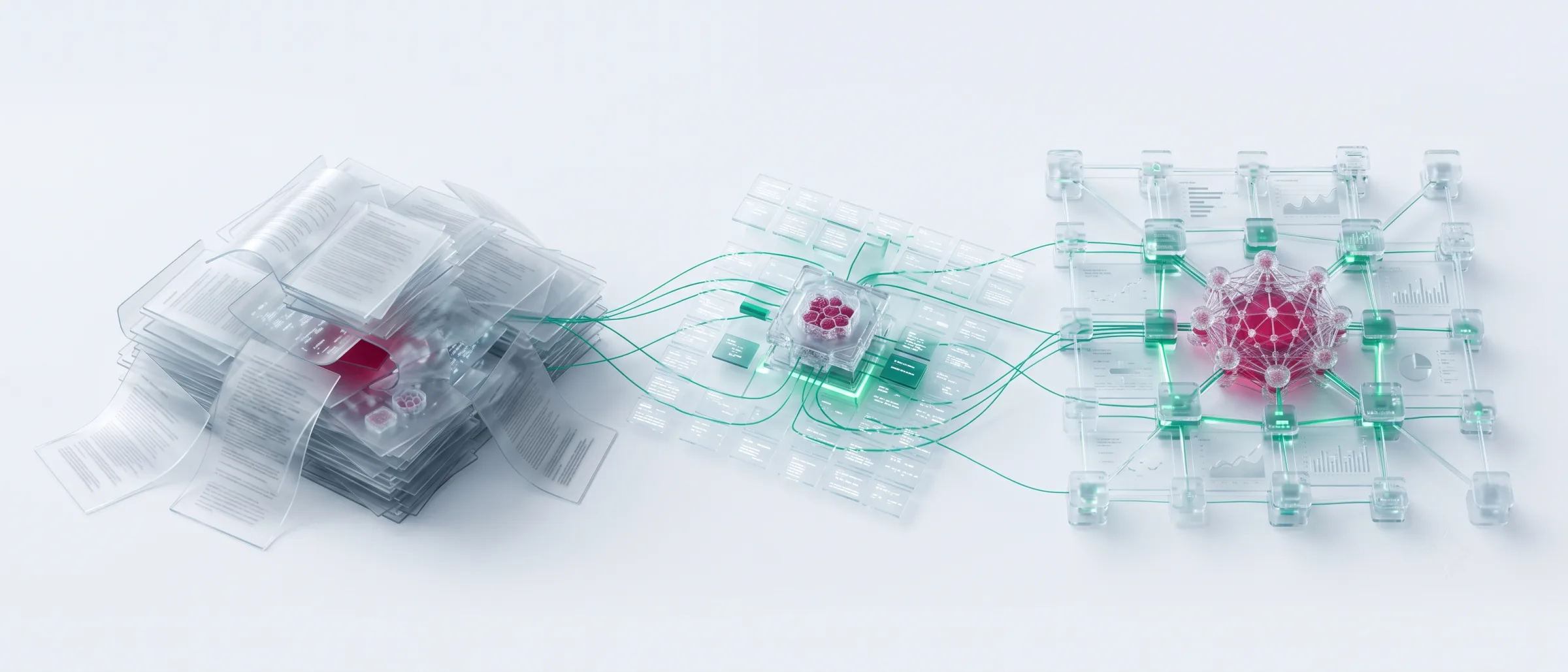 The Latrikos flow: from raw documents to structured data and a connected living database.